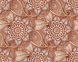 Indian henna tattoo style vector seamless pattern