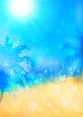 Fototapeta na wymiar Blurred summer tropical background with palms silhouettes