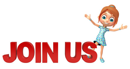 kid girl with Join us sign