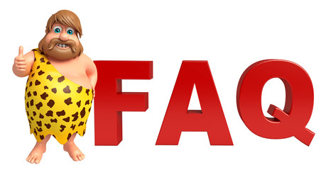 Caveman with FAQ sign