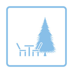 Park seat and pine tree icon