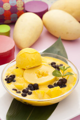 Full fledged mango plans and tea beauty parfait desserts on gree
