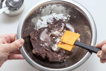 Bowl combined kneading flavour and powder in the kitchen