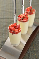 Special sweet soup with minced watermelon and strawberry in glas