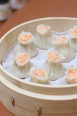 Durian  Xiao Long Bao or Chinese dumplings in bamboo tray