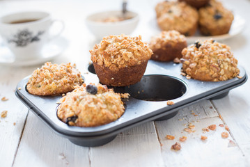 Blueberry banana muffin with crunchy granola topping