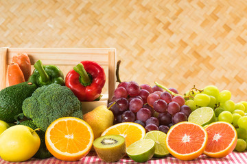 Arrangement fresh fruits and vegetables for healthy