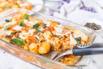 Italian potato and chicken baked recipe on the table