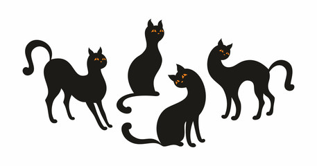 Vector set with the image of the silhouettes of beautiful graceful cats