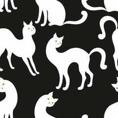 Vector seamless pattern with the image of the silhouettes of beautiful graceful cats