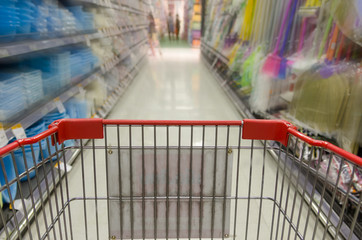 woman pushing shopping cart in shopping mall
