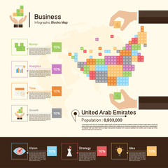 Business Infographic with blocks,United Arab Emirates map