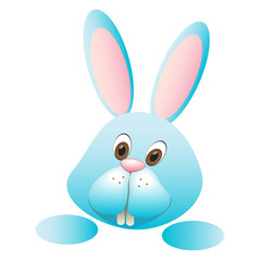 Cheerful blue Bunny holding paws of smiles and fun