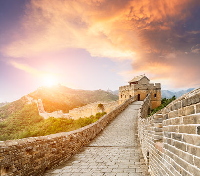 Beautiful sunset at the Great Wall of China