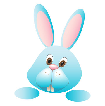Cheerful blue Bunny holding paws of smiles and fun