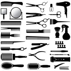 silhouettes of tools for the hairdresser - 120994341