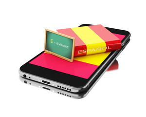3d Smartphone with spain book. Learning languages.