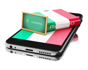 3d Smartphone with italian book. Learning languages.