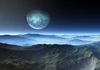 Crédence de cuisine en verre imprimé Pleine Lune arbre Paysage extraterrestre fantastique rendu 3d - Illustration