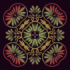 Fototapeta na wymiar floral round ornament for print, embroidery. ethnic symmetrical element. pattern