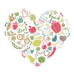 Healthy lifestyle icons design set. Heart shape