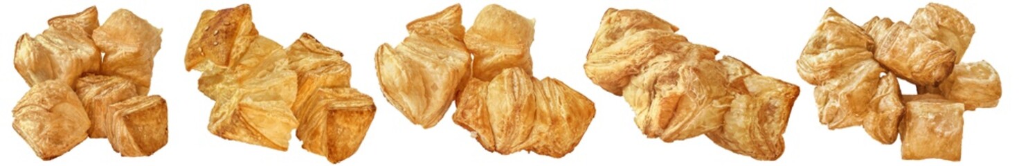 Bunch of Zu-Zu Square Sesame Croissant Puff Pastry Isolated on White Background