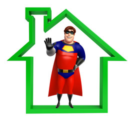 Superhero with Home sign