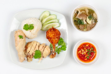 Streamed oily rice and streamed chicken as 