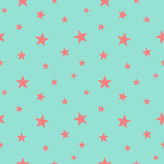 Fototapeta na wymiar Cute red stars seamless pattern on a blue background.