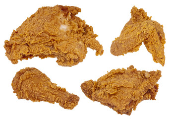 Fried breaded chicken breast on white background