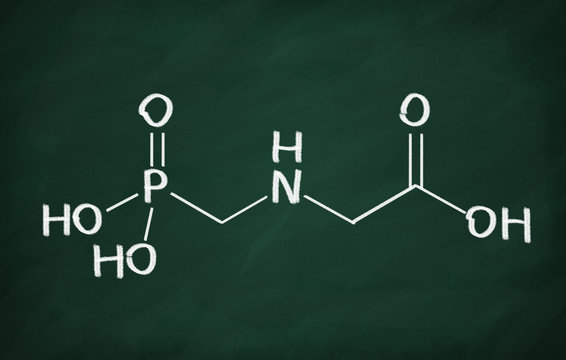 Structural model of glyphosate molecule on the blackboard.