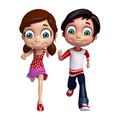 kid girl and kid boy with Running pose