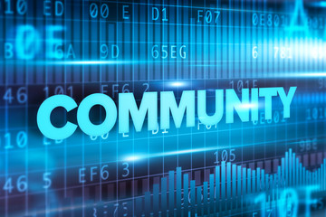 Community abstract concept blue text blue background