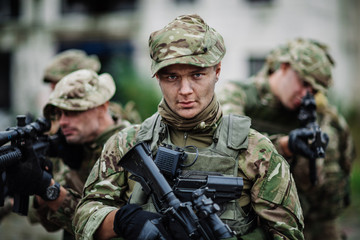 Army sniper during the military operation in the city. war, army