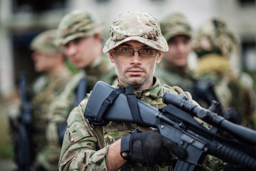 Fototapeta premium Army sniper during the military operation in the city. war, army
