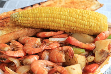 Shrimp and veggies corn garlic bread quality seafood redondo bea