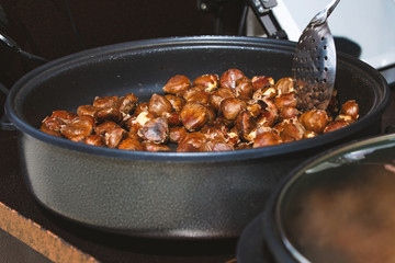 Roasting chestnuts on the frying pan them so far will eat.