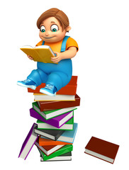 Kid boy with book stack