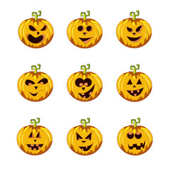 Set of variants carved pumpkin smileys