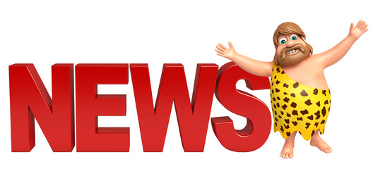 Caveman with News sign