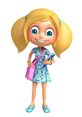 kid girl with School bag and Book