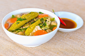 Steamed bitter melon soup with pork and fish sauce
