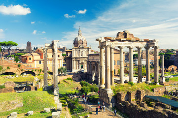 Fototapeta na wymiar view on Forum Romanum, ancient architecture in Rome, Latium, Italy