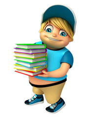 Kid boy with Book stack