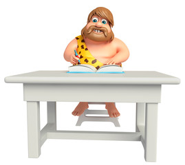 Fototapeta premium Caveman with Table chair and book