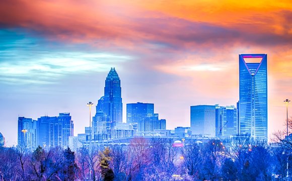 charlotte the queen city skyline at sunrise
