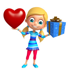 kid girl with Gift box and Heart