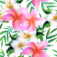 Fototapeta na wymiar Watercolor seamless pattern of exotic flowers.