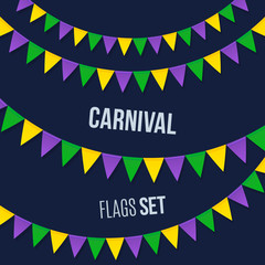 Carnival flags set isolated on dark background