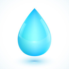 Blue realistic vector water drop isolated on white background